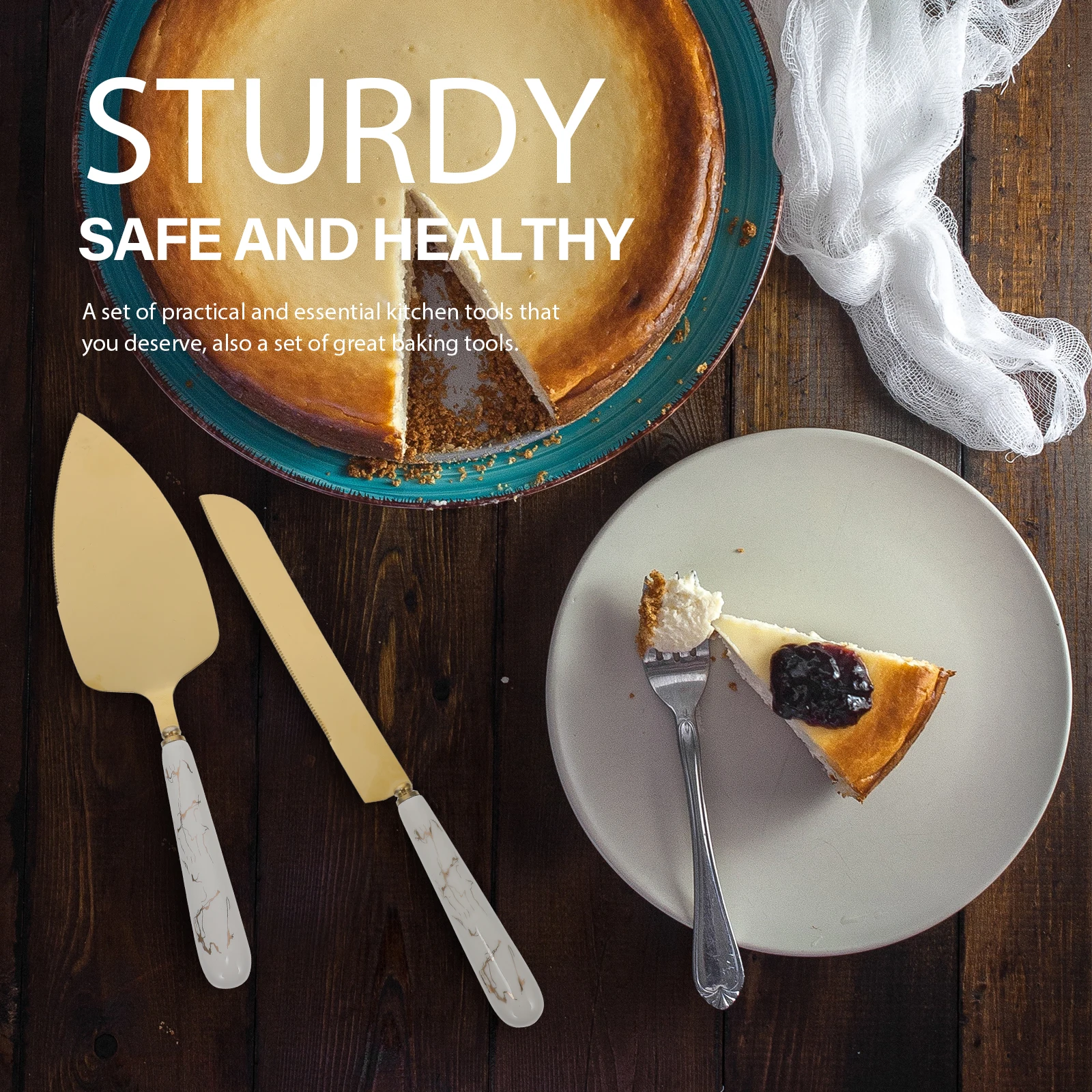 

2 шт., набор лопаток для торта с керамической ручкой из нержавеющей стали, резак для хлеба, кухонные инструменты для выпечки пиццы, сыра, десерта, торта