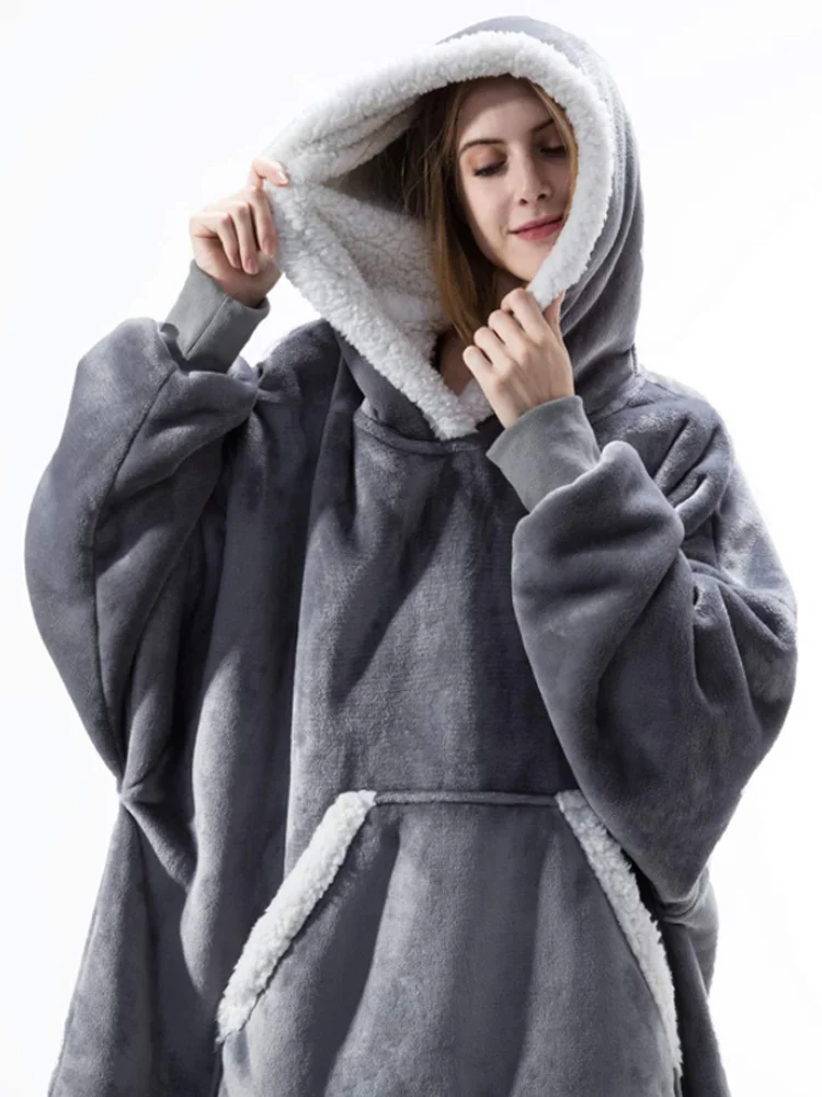 Oversized Hoodie Blanket Women Winter Fleece Sweatshirt Blankets with Sleeves Warm Wearable Blanket Giant Tv Blanket Hoodies