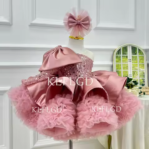 KLFLGDGorgeous and elegant girls dress satin bow girls high-end party evening dress exquisite baby girl one-year-old clothing