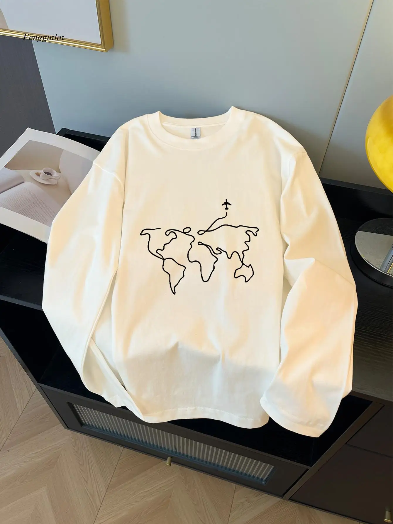 Long Sleeve T-Shirt with Novelty & Quirky Print - Casual Round Neck Winter Fall Top, Random Unique Patterns