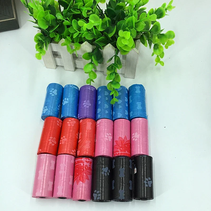 10 ROLL(150PCS) Dog Pet Degradable Waste Poop Bag pelle chien Pick Up Bag With Pattern Doggy Bag Ramdon Color