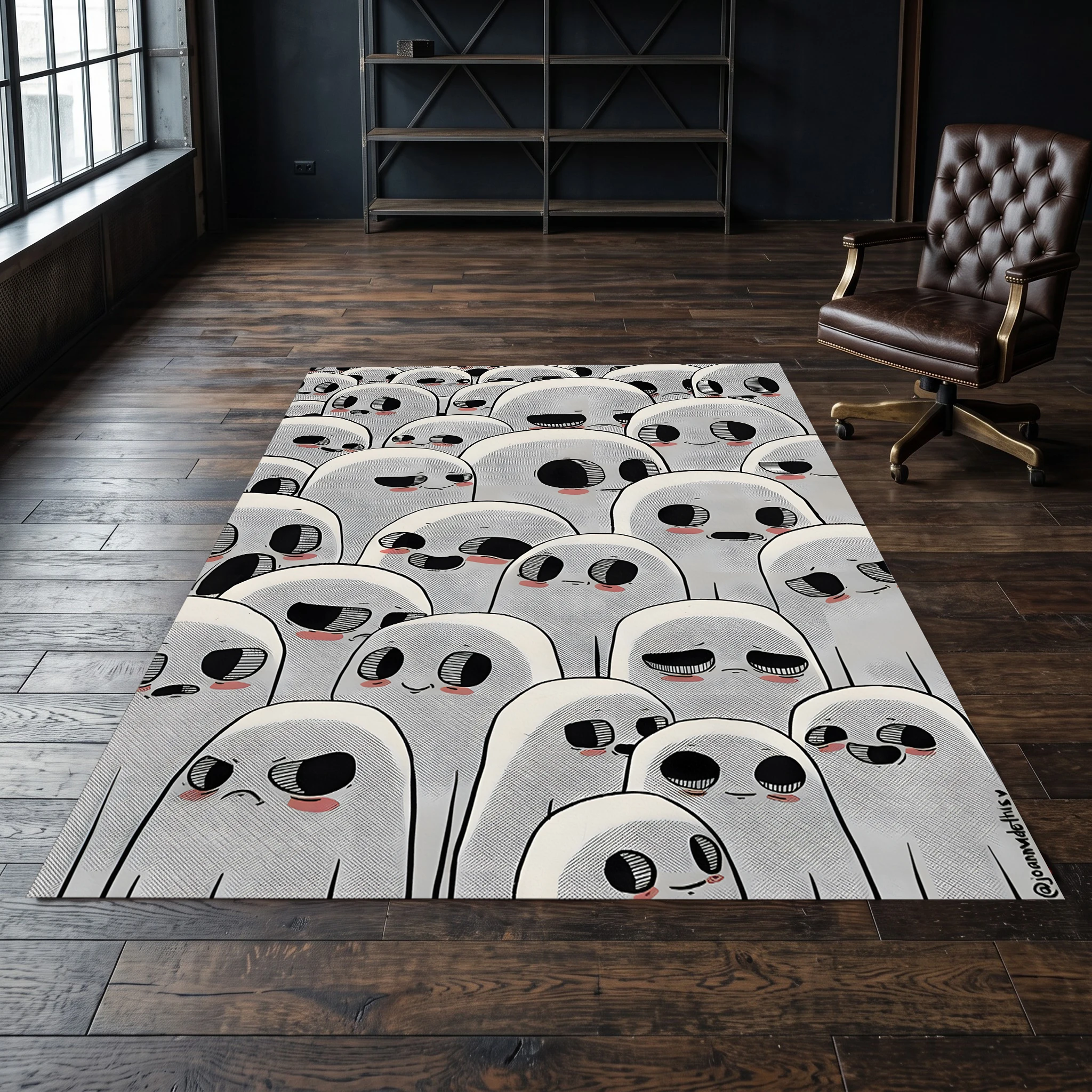 Quirky Ghost All-Over Print 2D Area Rug in Cartoon Fun Style for Home, Halloween Party Decor
