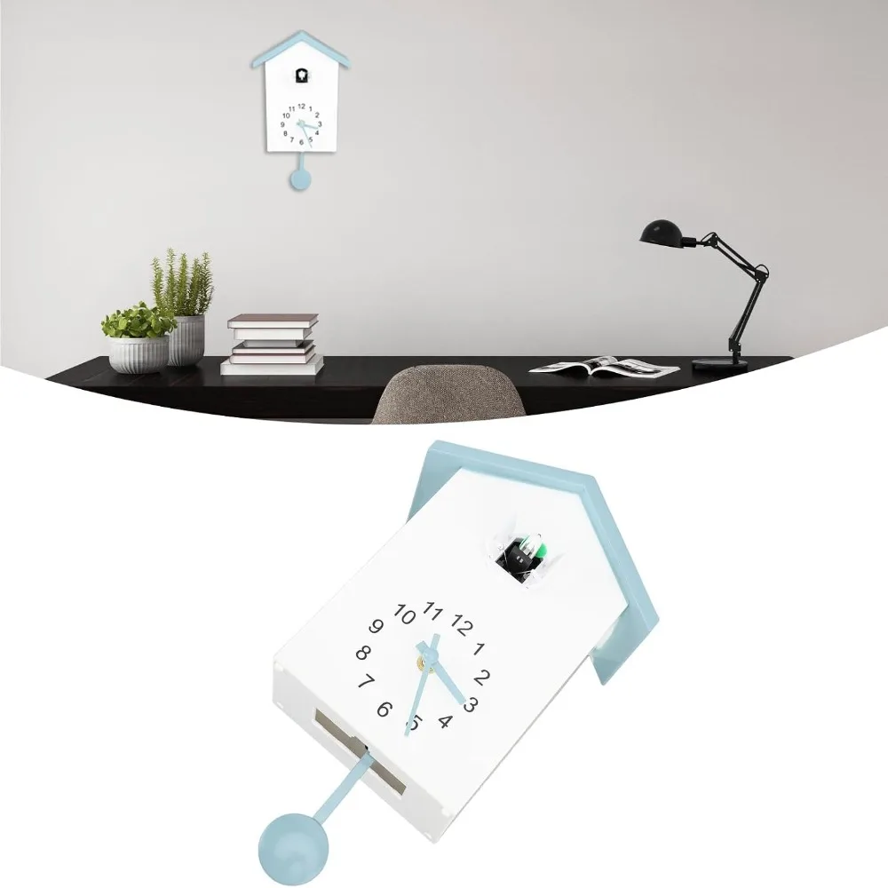 Battery Powered Cuckoo Wall Clock Bird Voice Call Timed Alarm Bird House Clock Pendulum Mechanism Gray Color Cuckoo Bird Clock