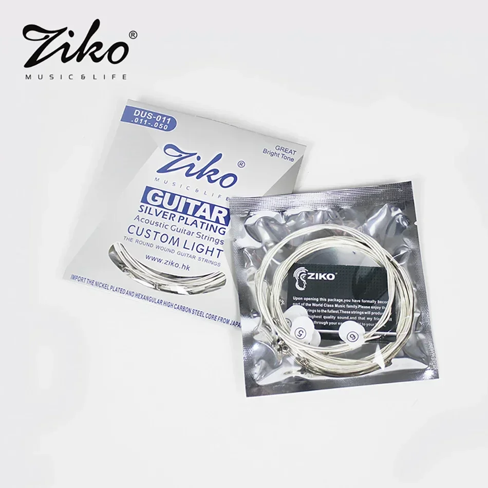 Ziko DUS Series 10 Sets of Acoustic Guitar Strings Hexagonal Core Silver Plating Winding 010-048/011-050/012-053 Inch Wholesales