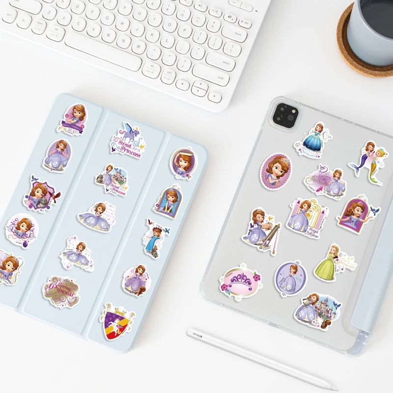 50 قطعة من ملصقات مزيج ديزني اللطيفة الكرتونية اللطيفة غرزة ميكي الأميرة من الفينيل للكمبيوتر المحمول والأمتعة ولوح التزلج المقاوم للماء للفتيات من مادة PVC