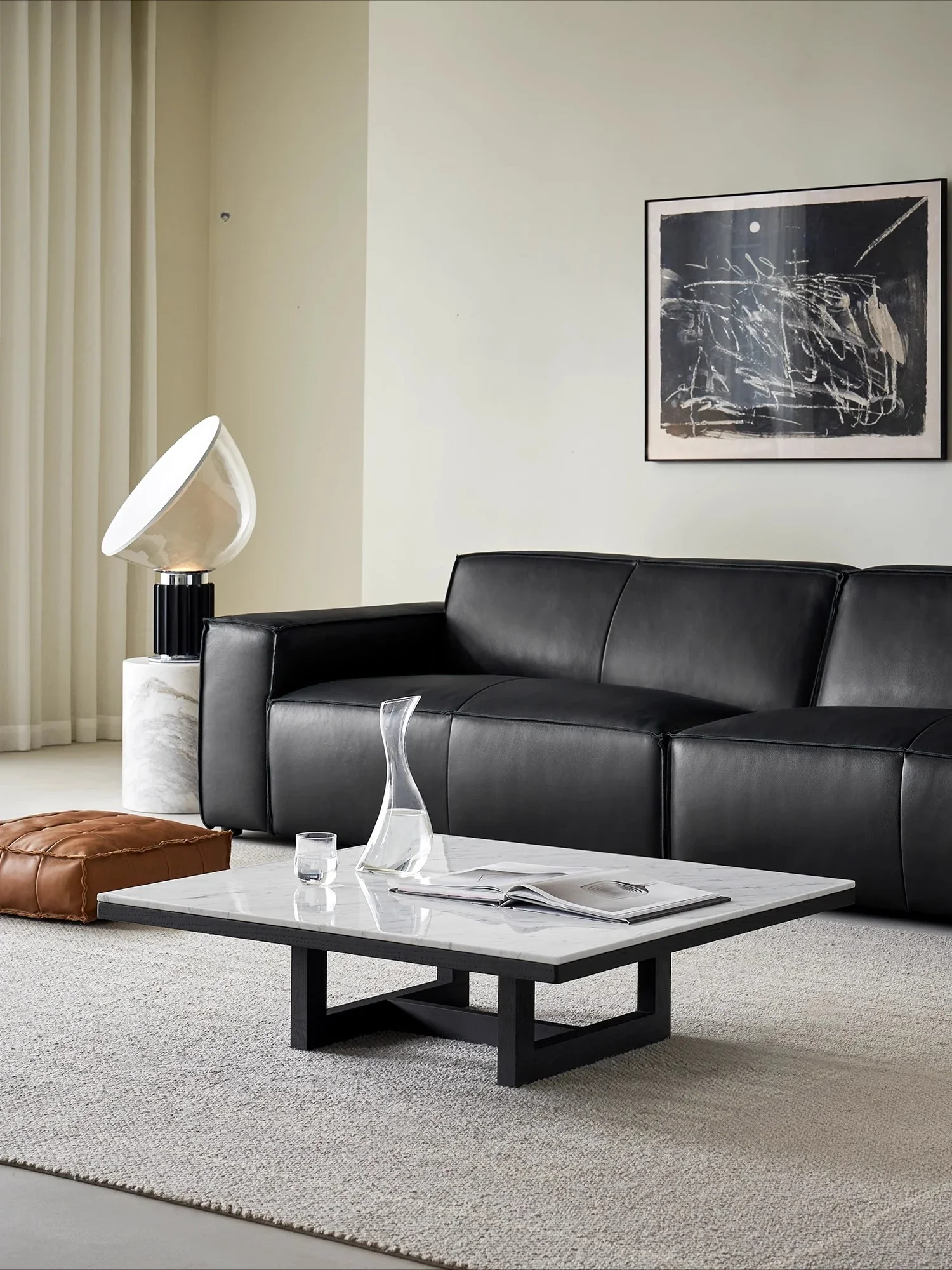 C Marble North American Imported Oak Square Coffee Table Living Room Household Black Solid Wood Simple Tea Table