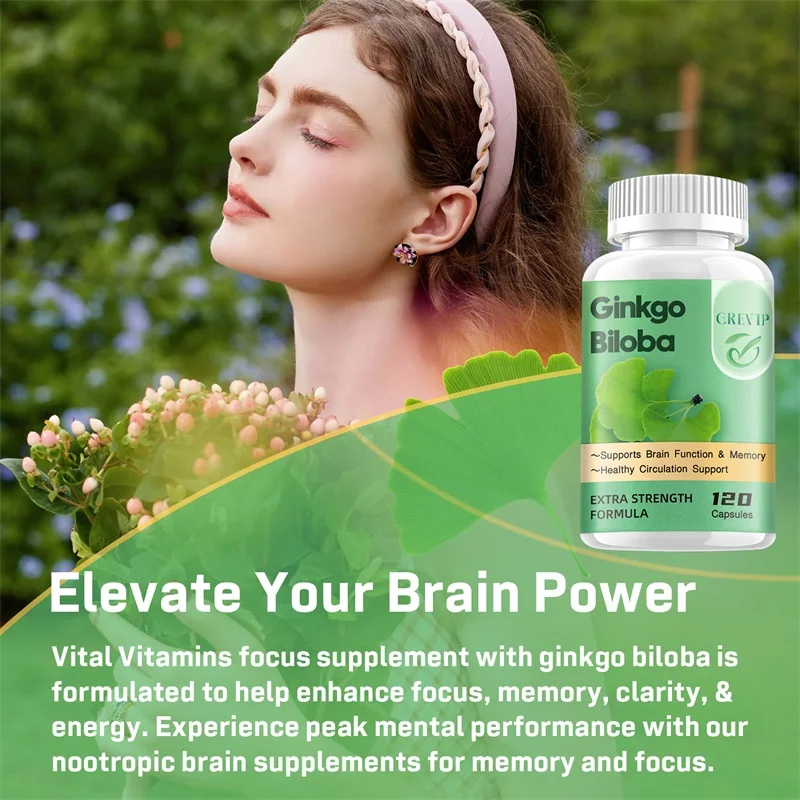 Ginkgo Biloba - Brain Enhancer, Helps Maintain Brain Power, Energy, Memory, Concentration, Anti-Fatigue, Antioxidant