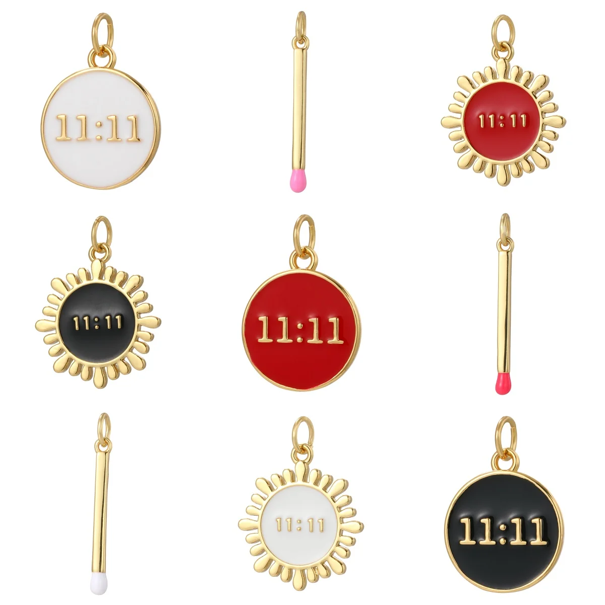 Cute enamel round 11:11 pendant expresse love charm for boys and girls matchstick pendant suitable DIY bracelet necklace earring