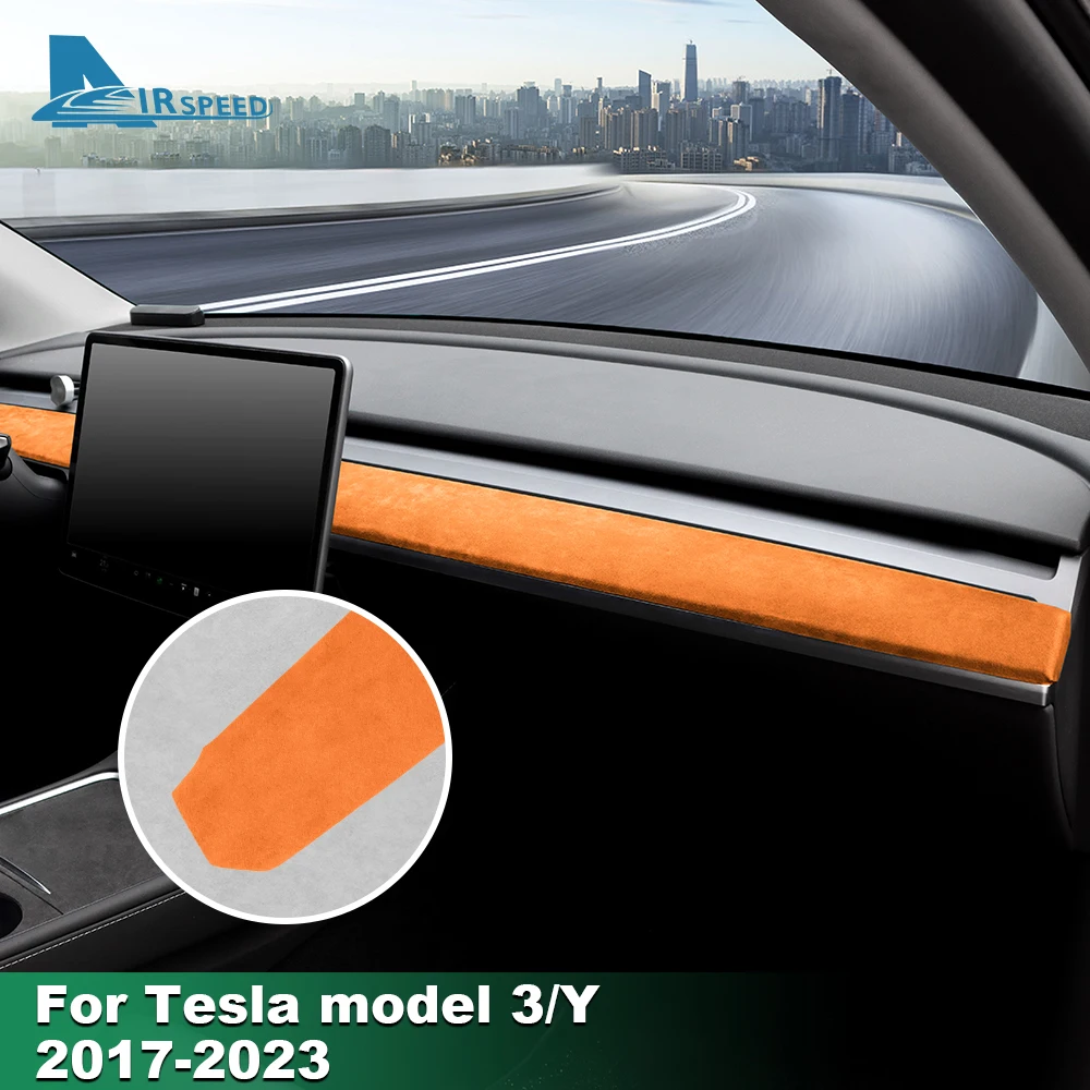 Italian Suede Upper Decorative Dashboard Trim Cover For Tesla Model 3 Model Y 2017-2023 Moulded Car Interior Accessory