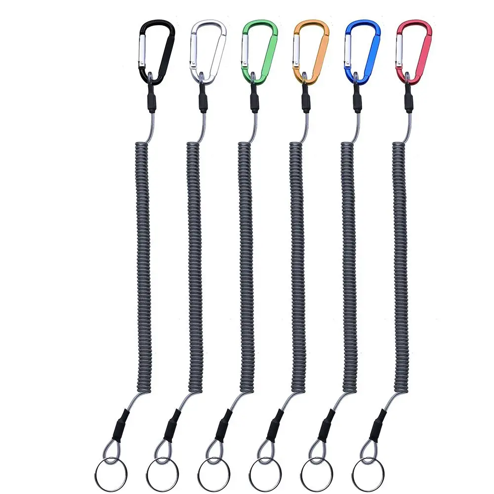 Keyring Tool Secure Retractable Anti-lost Outdoor Boating Climbing Steel Wire Fishing String Carabiner Lanyard Spring Rope