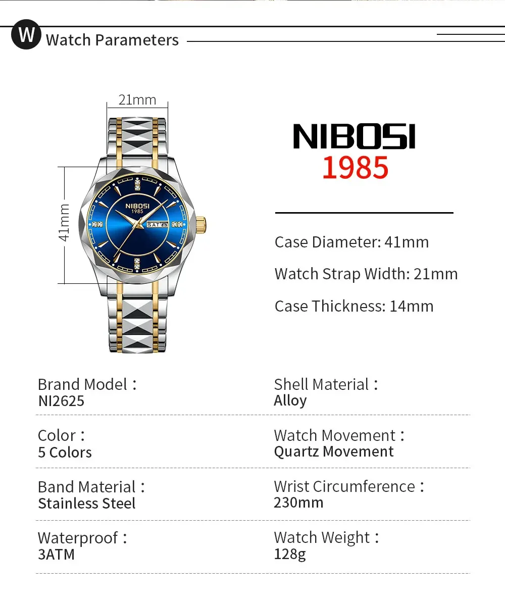 NIBOSI Top Brand Luxury Man Wristwatch Waterproof Luminous Date Week Men Watches Stainless Steel Quartz Men's Watch Male reloj