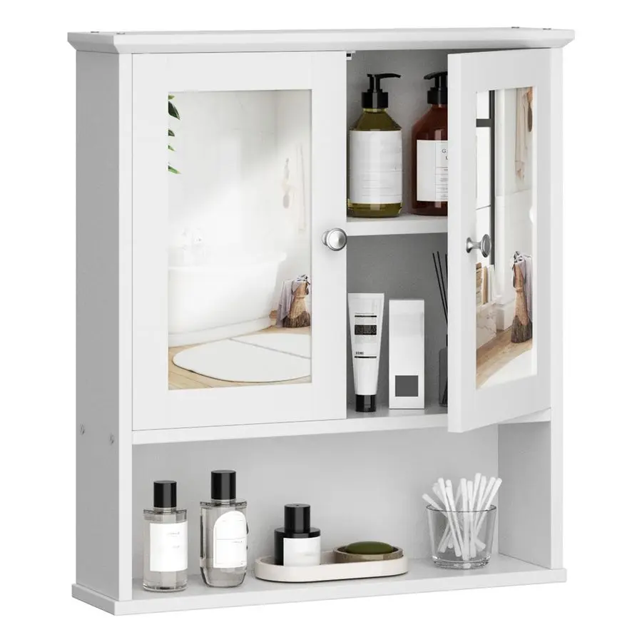 

Bathroom Cabinet with Mirror, Wood Medicine Cabinet with Adjustable Shelf, Wall Mount Cabinet Storage, Cupboard, White