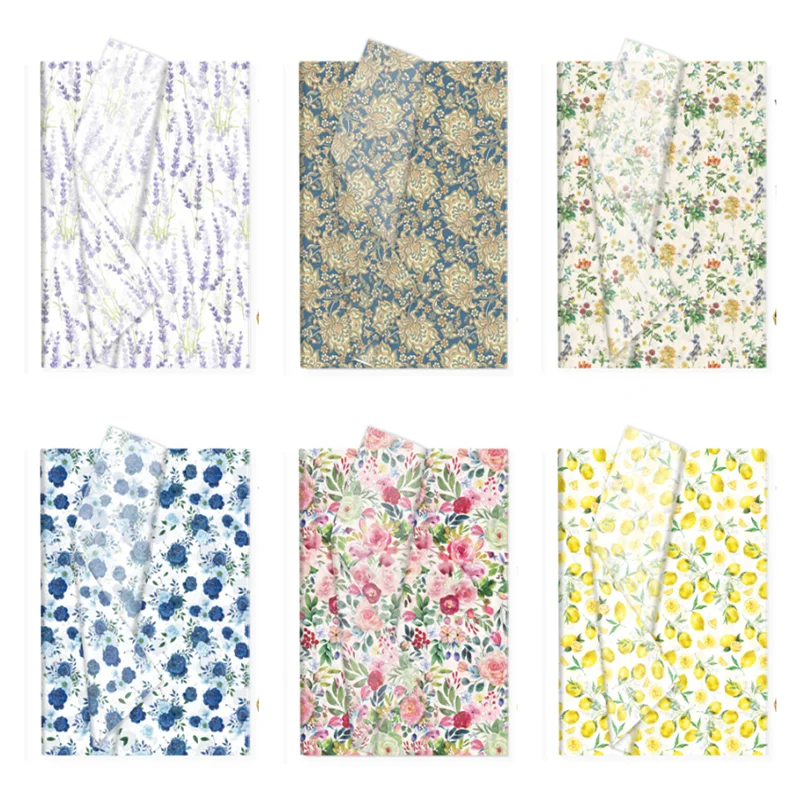 Assorted Floral Tissue Paper 6 Designs 50pcs Per Pattern Decorative Gift Wrap Paper for Birthday Party Flower Bouquet Packaging