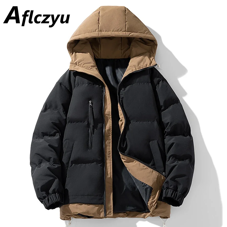 Padded Jacket Men Winter Thick Jacket Coat Fashion Casual Patchwork Hooded Parkas Male Winter Warm Outerwear