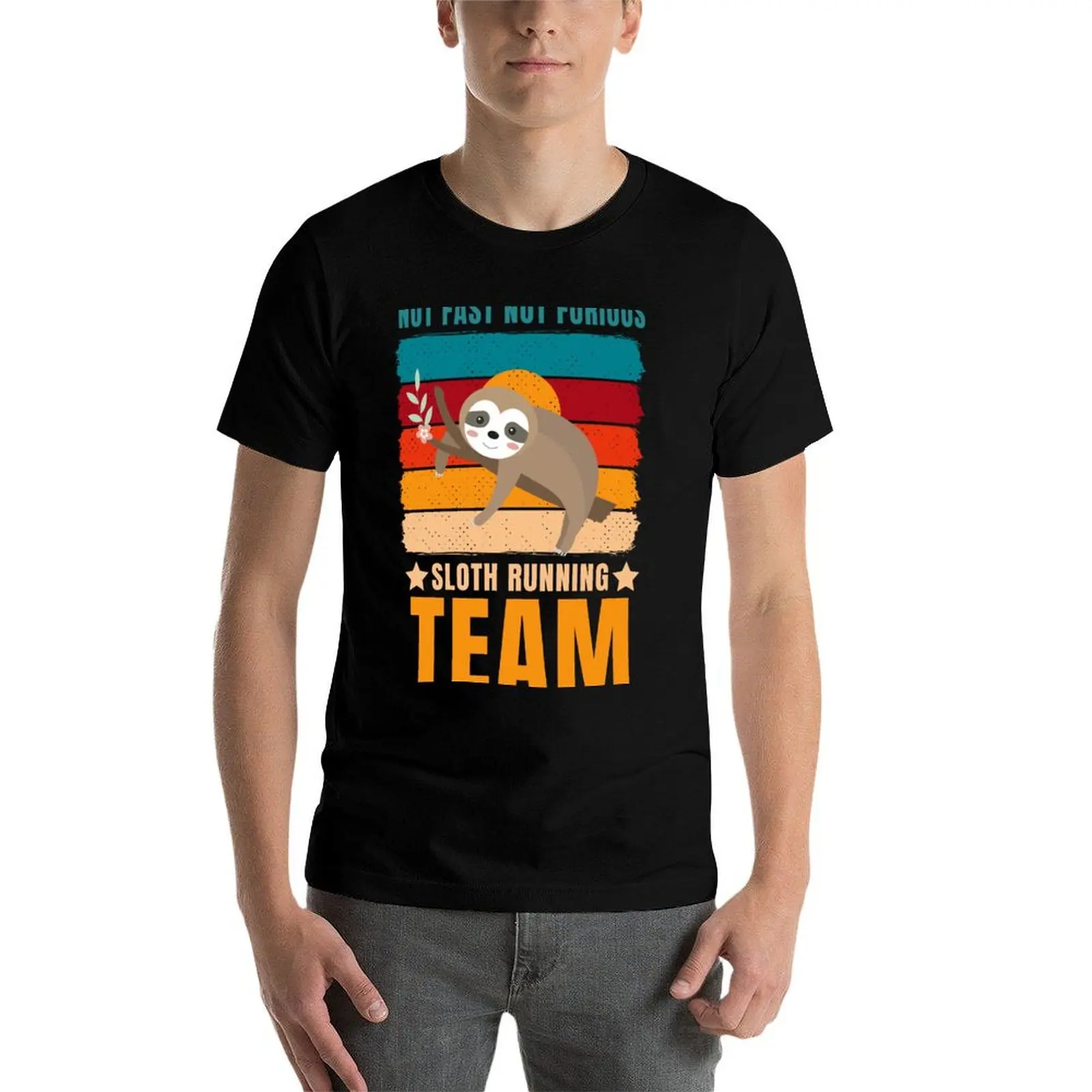 Sloth Running Team Not Fast Not Furious T-Shirt All Match Print Short Sleeve Top - view 3
