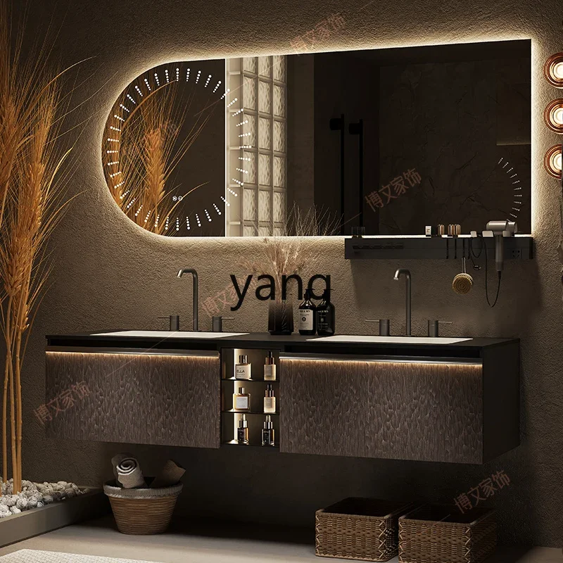 LMM  modern light luxury rock slab ceramic integrated basin bathroom hand and face cabinet combination