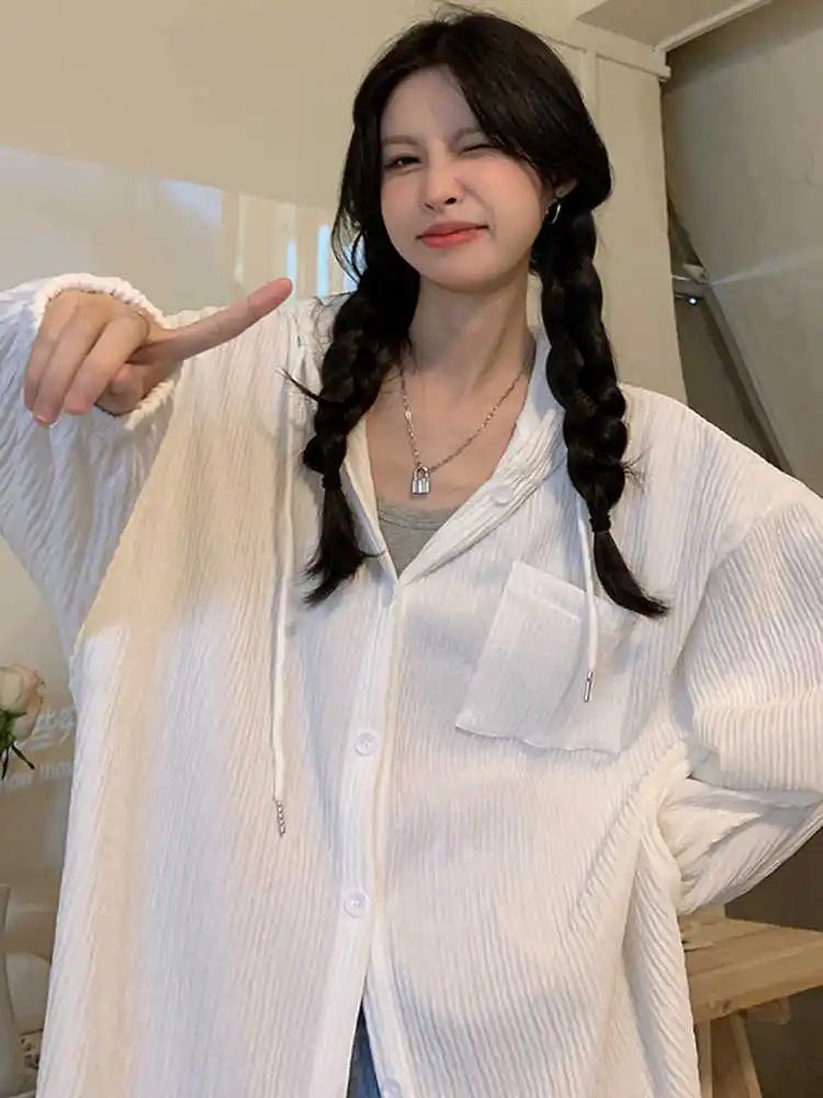 White Long Sleeve Sunscreen Clothes for Women Summer New Versatile Mid-length Loose Cardigan Jackets Casual Hooded Thin Coat