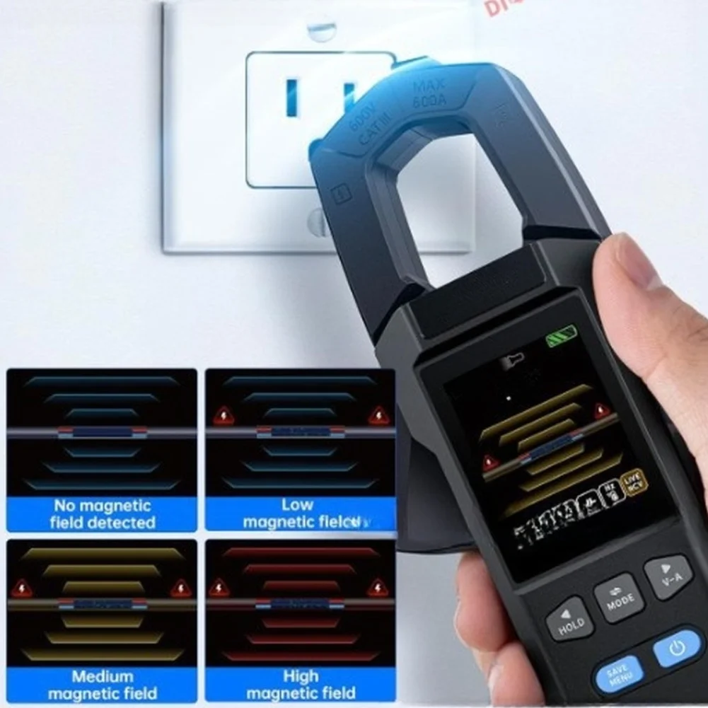 Digital Clamp Meter 100A 600A AC DC True Multimeter for Electrical Testing with NCV Detection and Auto Power Calculation