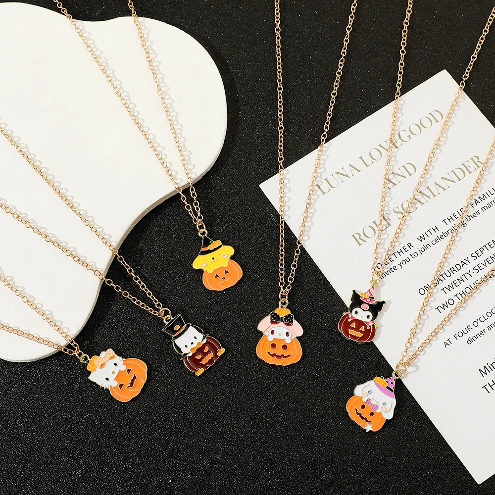 

Hello Kitty Kuromi Melody Cute Pumpkin Pendant Necklace - Creative Halloween Accessory for Best Friends Jewelry Gift