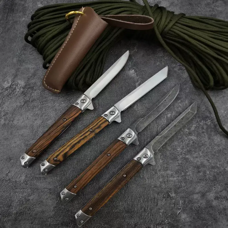 ダマスカスD2パターン折りたたみナイフ多目的アウトドアキャンプステンレス鋼折りたたみナイフ高さ硬度付き