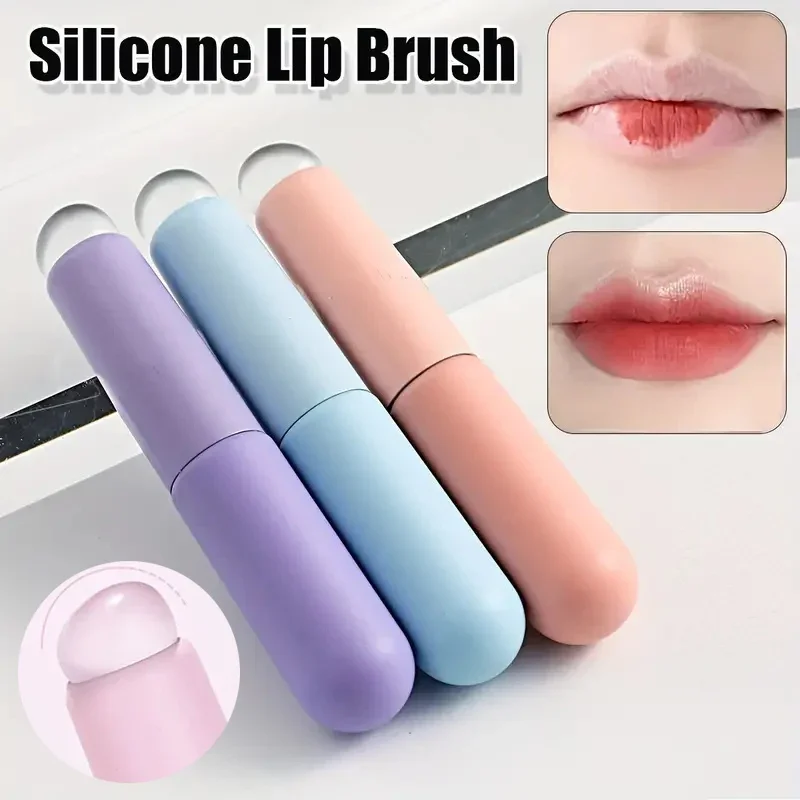 2pcs Silicone Lip Brush & Soft Bristle Lip Brush Set Round Head Q Soft Lipstick Applicator Lipstick Smudged Concealer Brush