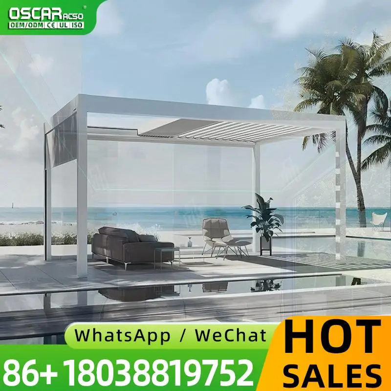 

Electric Garden Outdoor Aluminum Pergola with Side Roof Smart Automatic Louvered Retractable Pavilion pergola