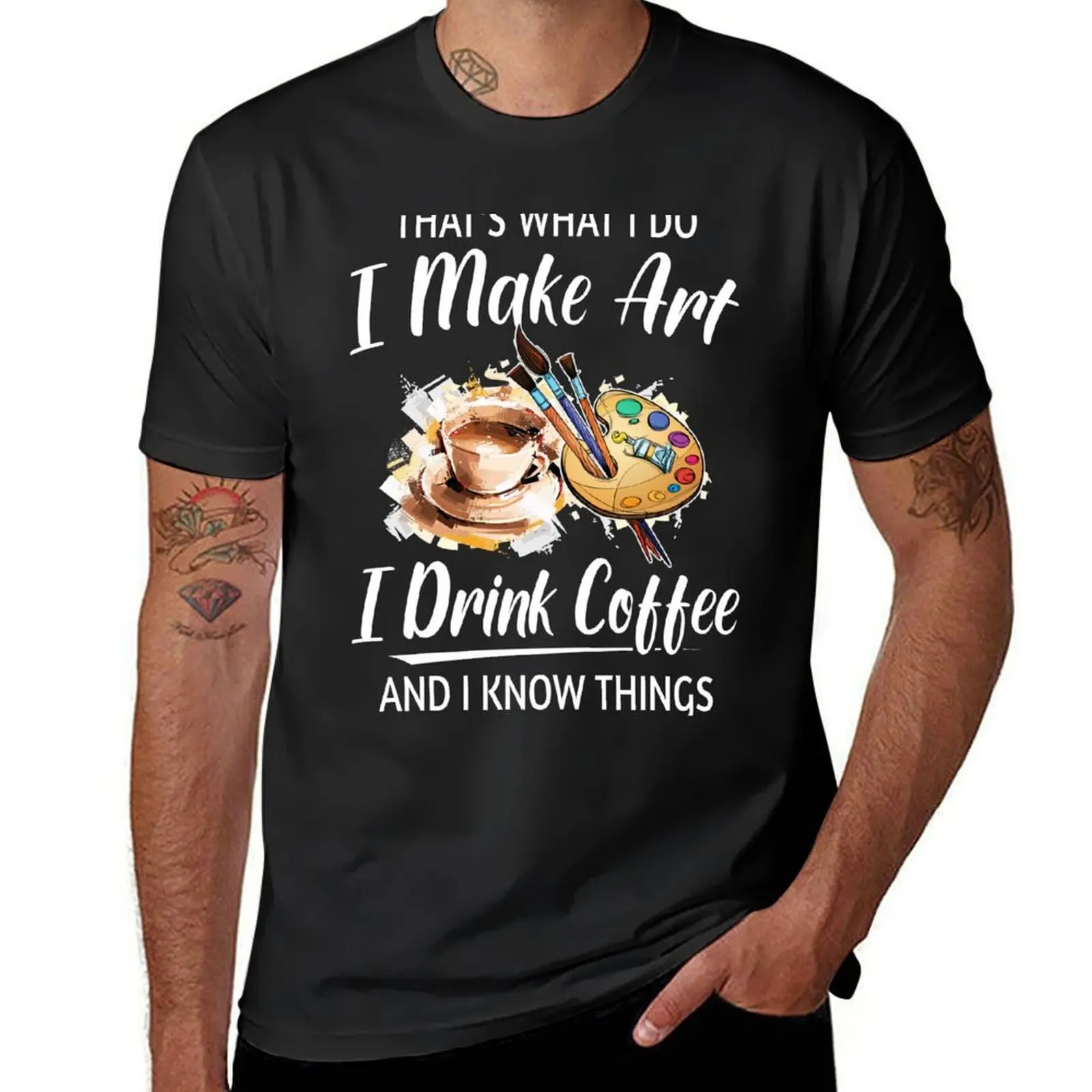 Camiseta lisa para hombre, ropa bonita para hacer arte, beber café y saber cosas