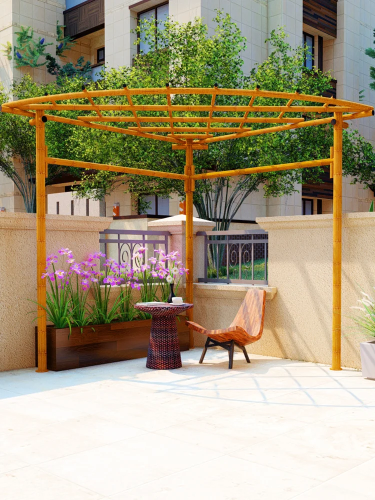 

Grape trellis aluminum alloy curved fan round imitation bamboo wisteria flower trellis garden climbing trellis outdoor courtyard