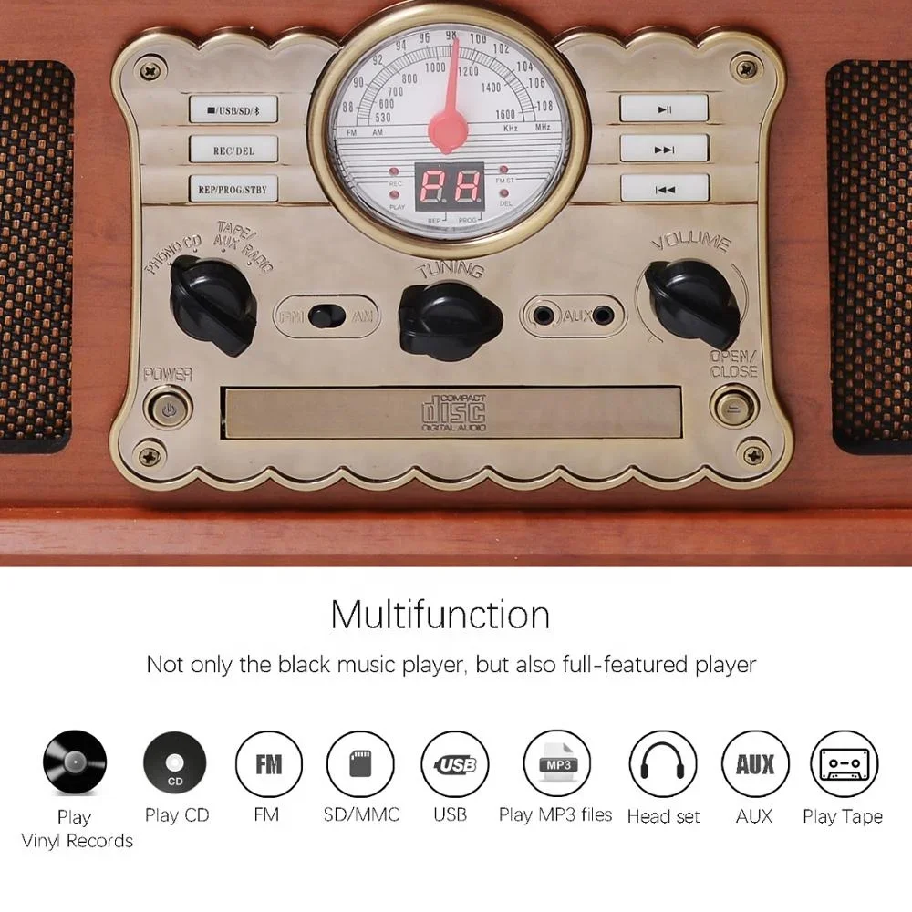 6-in-1 Bluetooth Record Player Multimedia Center Built-in Speakers