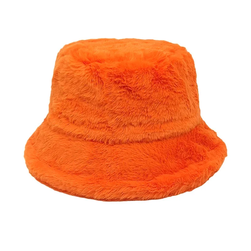 New Solid Color Faux Fur Winter Bucket Hat Women High Quality Warm Female Cap Outdoor Lady Panama Cap Sunscreen Sun Hat Panama