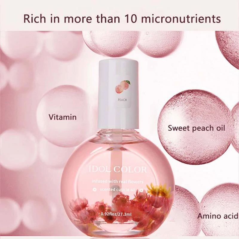 대형 병 네일 영양제 오일, 말린 꽃 포함, 손톱 가장자리 보습 및 큐티클 수리용 큐티클 오일, 0.92 FLOZ