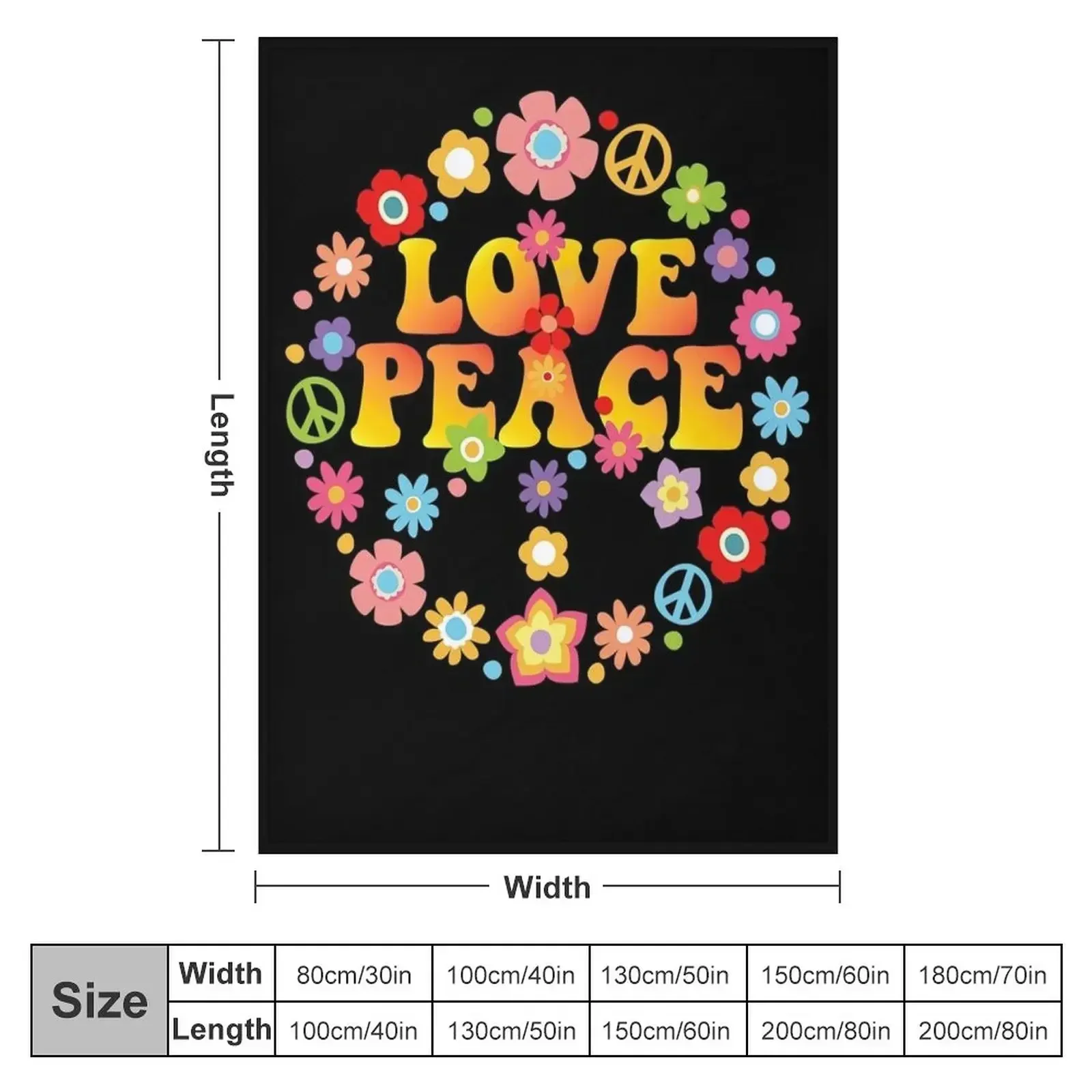PEACE LOVE 60s 70s Tie Die Groovy Hippie Throw Blanket Nap Large Polar For Sofa Thin Extra Large Throw Weighted Blankets