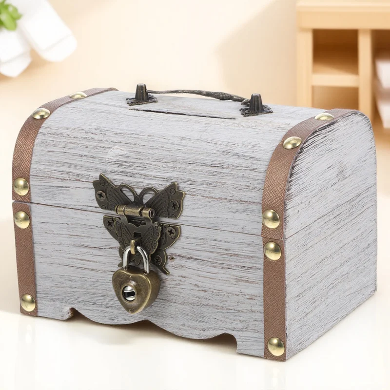 

Vintage Wooden Piggy Bank Coin Bank Cash Box Lockable Decorative Money Saving Chest Keepsake Storage Rustic Money Saver Box