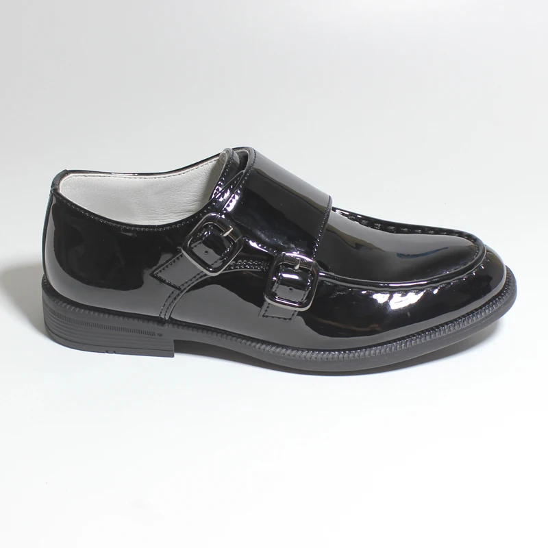 Children’s Junior Boys Slip On Faux Patent Leather Formal Smart School Shoes Boys Classic Oxford Casual Dress Shoe Two Buckle