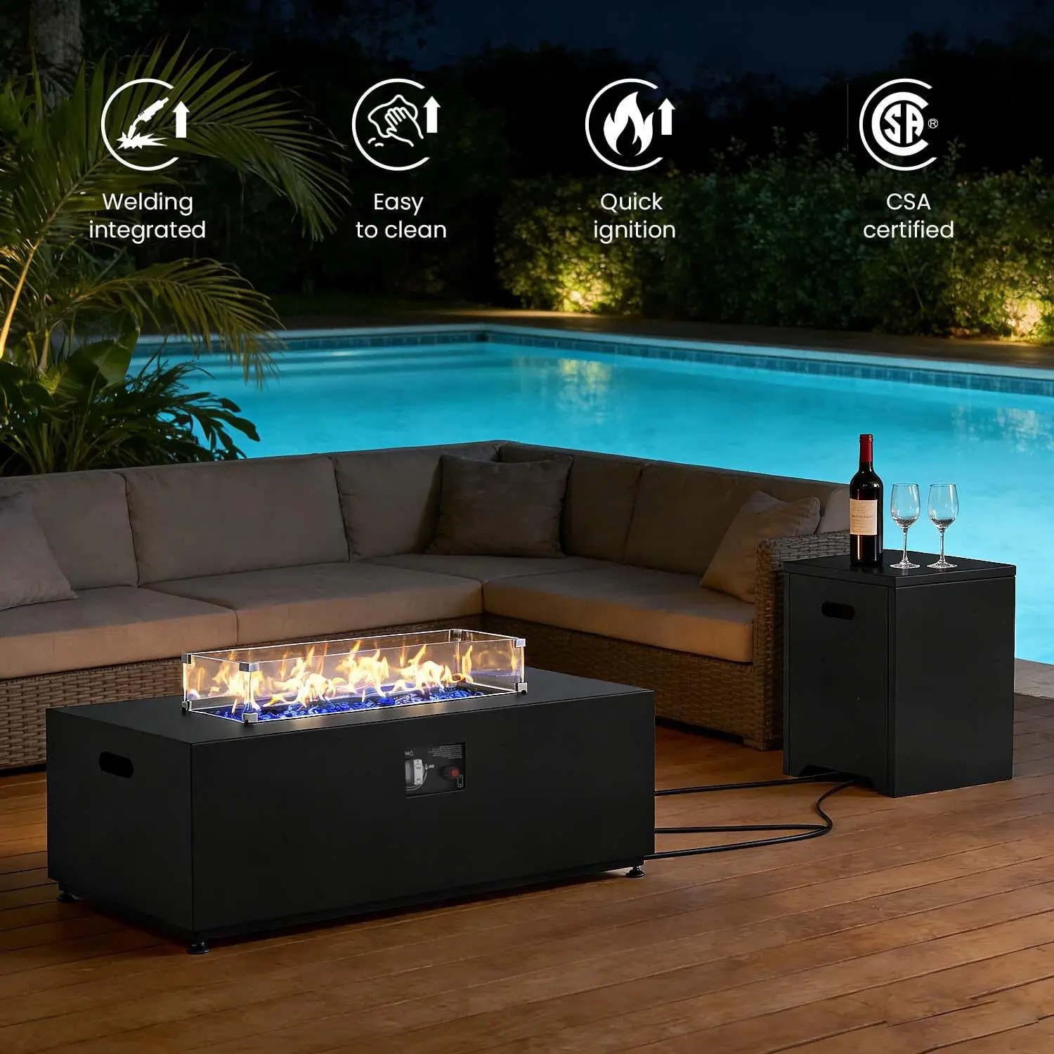 42 Inch 55000 BTU Gas Fire Pit Table with Aluminum Lid Waterproof Cover 2 in 1 Outdoor Patio Heater, Customized