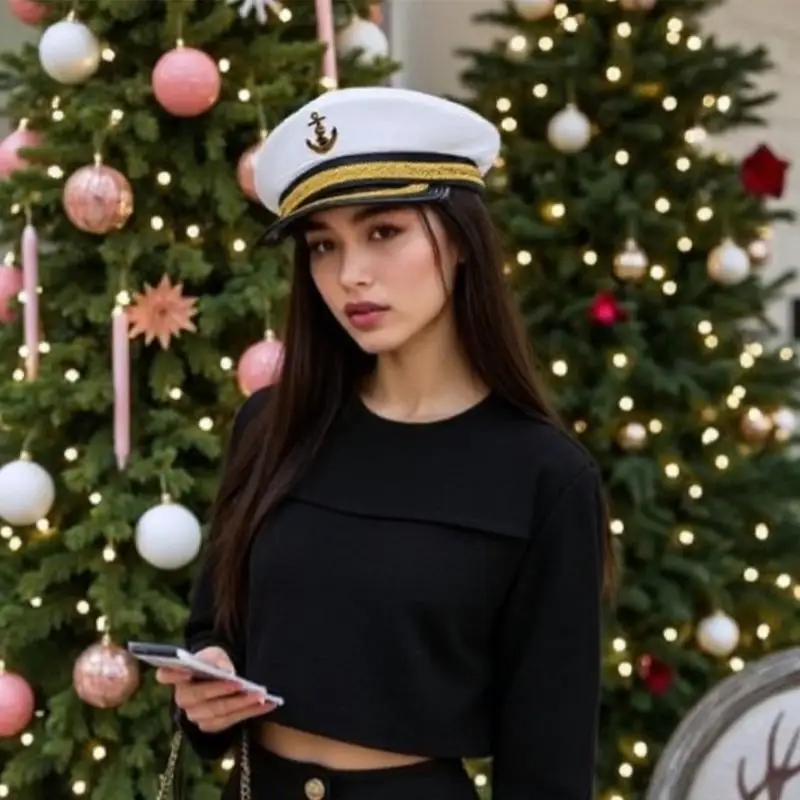 

L5YA Sailor Captain Hat Polyester for Halloween Costumes and Marine Themed Weddings Photo Props