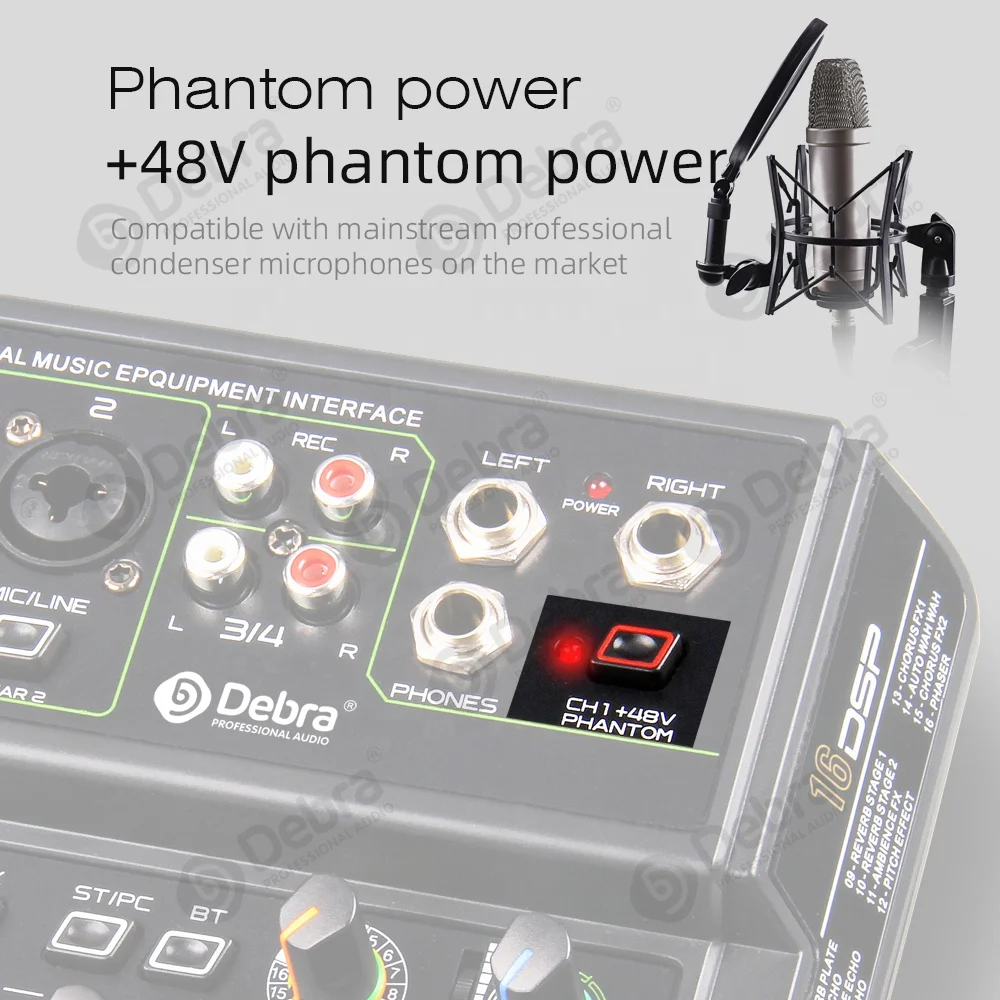 Audio D4-LIVE Professionale 4 canali 48V BT5.0 Microfono per smartphone cablato PC Scheda audio portatile CE in plastica nera Casa