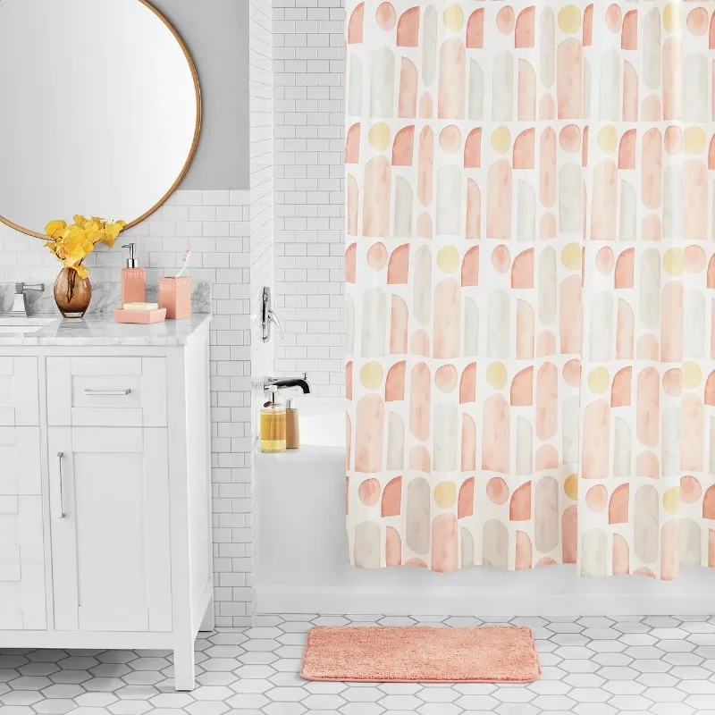 

17-Piece Geometric Print Polyester/Ceramic Shower Curtain & Bathroom Accessory Set, Terracotta