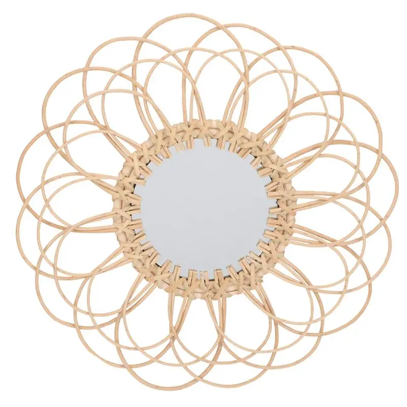 กระจกแต่งหน้าหวายสานสไตล์นอร์ดิกสำหรับห้องนั่งเล่น bingkai cermin แต่งกระจกติดผนังตกแต่งบ้าน