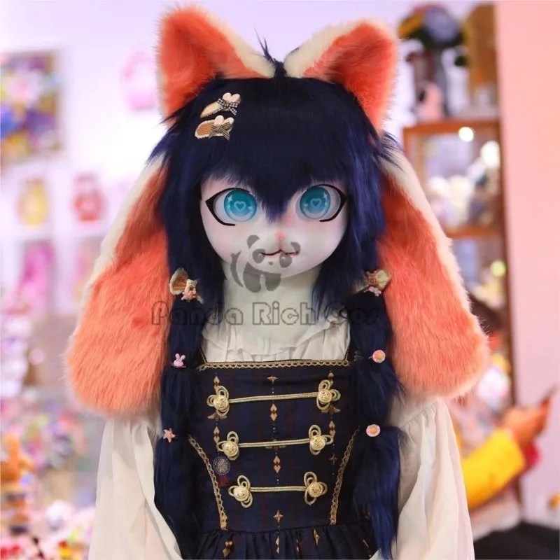 qq78Request7Fursuit Kigurumi Mask Furry Costume Sweet Lolita Lop Ear Rabbit Animal Doll Kig Paws Head Base Fursuit Cosplay Costu