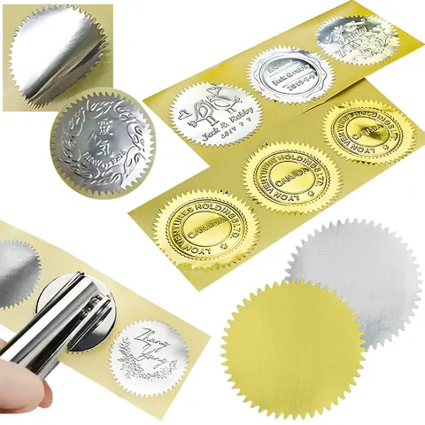 Bilashmart 200PCS/Pack 45mm Round Gear Sticker Gold Silver Self Adhesive Steel Seal Stickers Envelopes Invitation Embossing Stamp Props ZYF