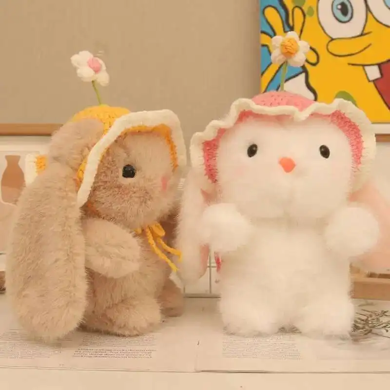 22 سنتيمتر لطيف بودنغ زهرة قبعة أرنب ألعاب من نسيج مخملي قصيرة الفراء لينة وقابلة للإزالة قبعة ليتل الأبيض أرنب دمية كهدية للأطفال