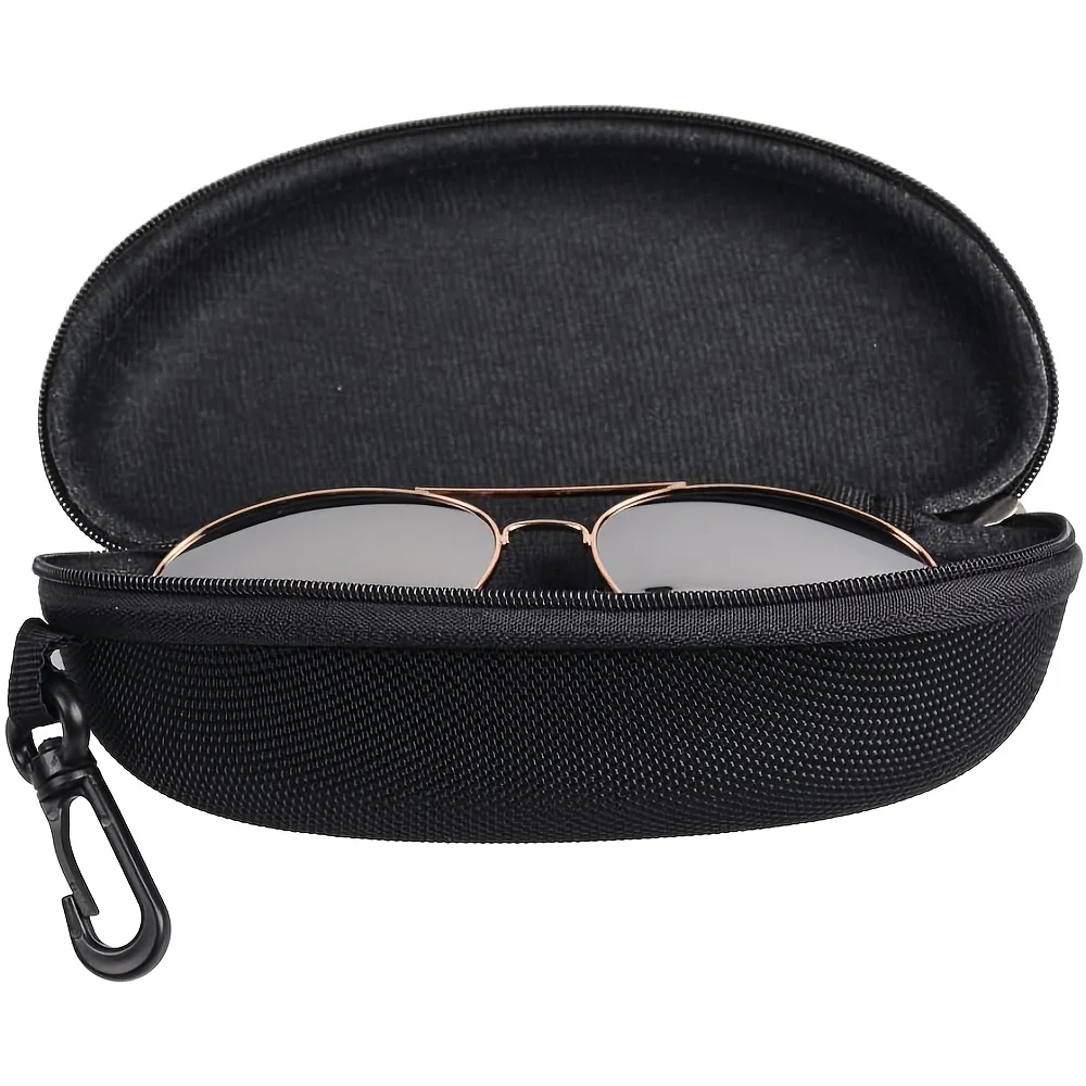 Elegant Polyester Glasses Case with Zipper and Hook, Black Hard Shell Glasses Case for Men and Women, Stylish Accessory Storage