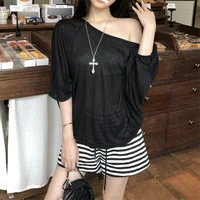 T-shirt oversize pour femme, haut décontracté ample, manches chauve-souris tendance, dos nu sexy en dentelle, coupe ample, vêtement léger 6