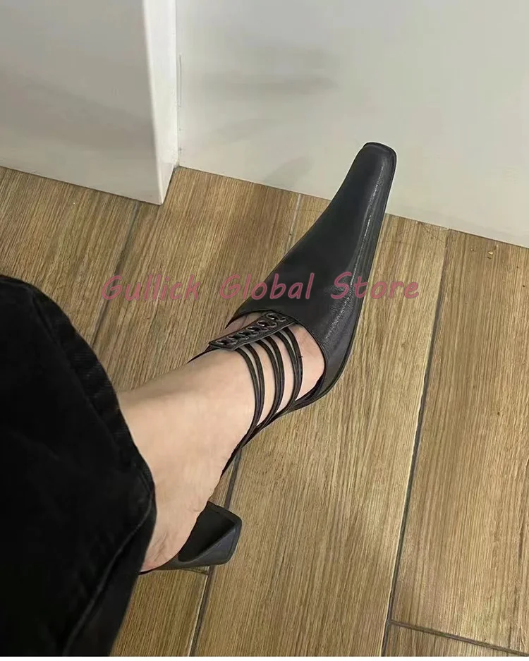 2024 New Slides Pointed Toe Shallow Narrow Band Wrapped Toe Strange Style Slippers Summer Casual Breathable Punk Cool Shoes Cosy