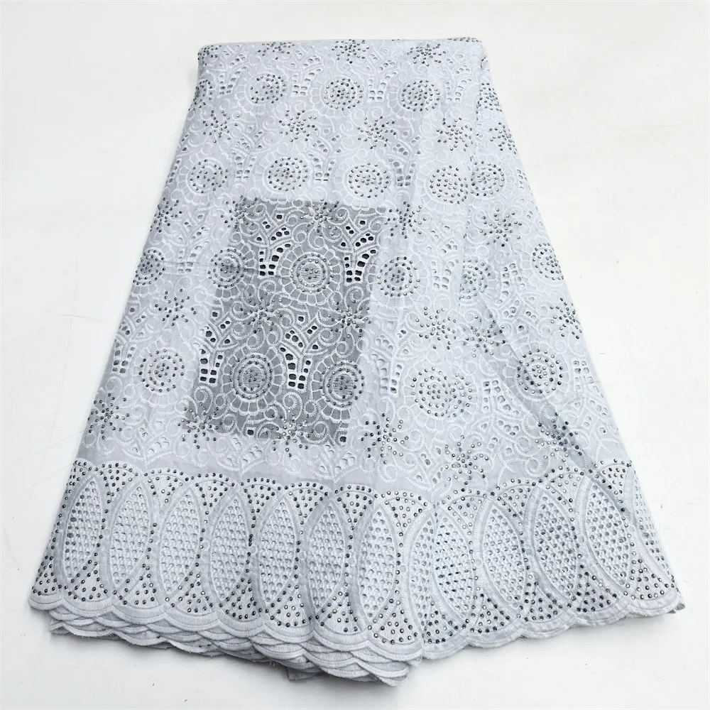 Dubai Cotton Stones Lace Fabric 2024 High Quality Swiss Voile Lace In Switzerland Lace Fabric Nigerian For Bridal Prom Dress Sew