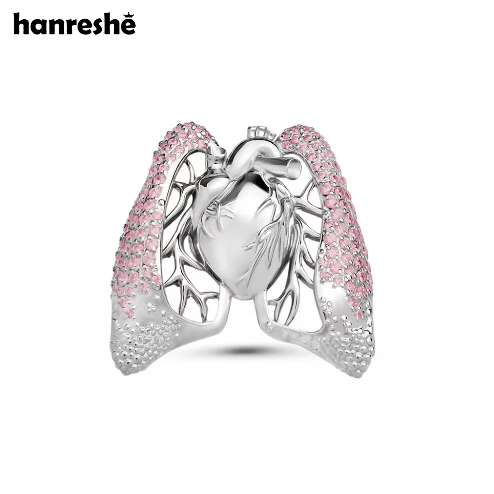 Hanreshe Anatomy Heart Lung Pin Luxury Charm with Crystal Medical Lapel Badge Brooch Jewelry for Doctor Nurse Medicine Student