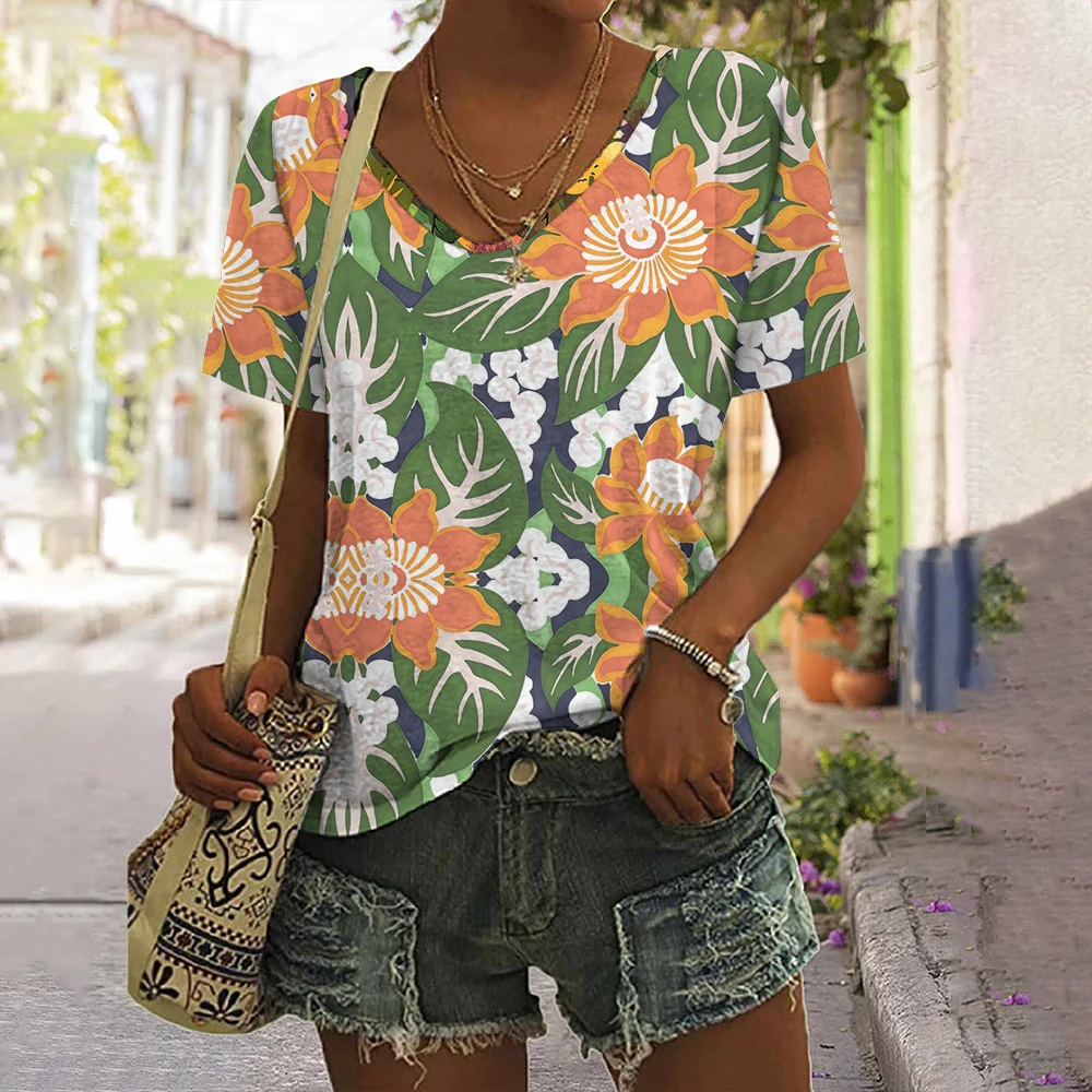 

Women's T-Shirt Abstract Oil Painting Floral Print Fashion Leisure Vacation Oversized Streetwear Short-Sleeved Women's Clothing