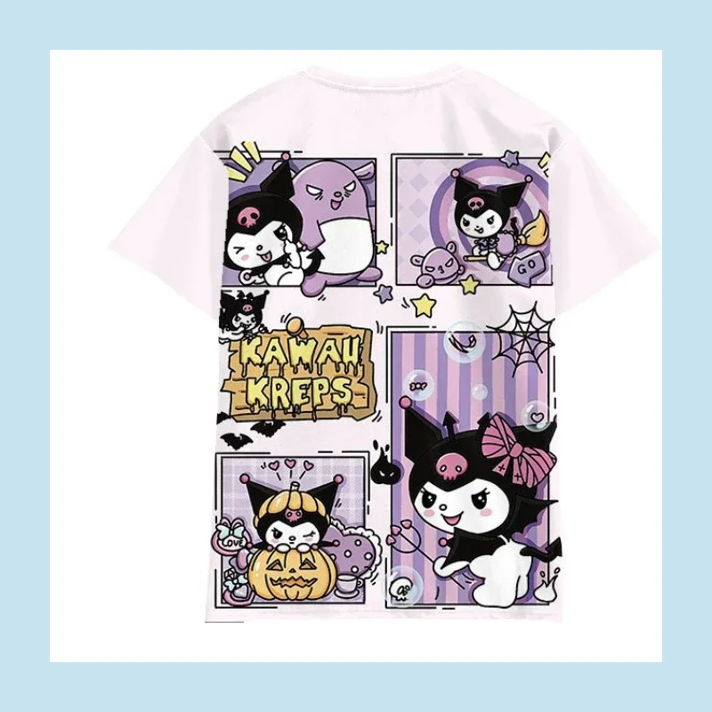 Halloween Sanrio Cartoon Surrounding Anime Cosplay Cute Kuromi Star Kabi Children Adult Tee Shirt College Mitong Polyester Fiber