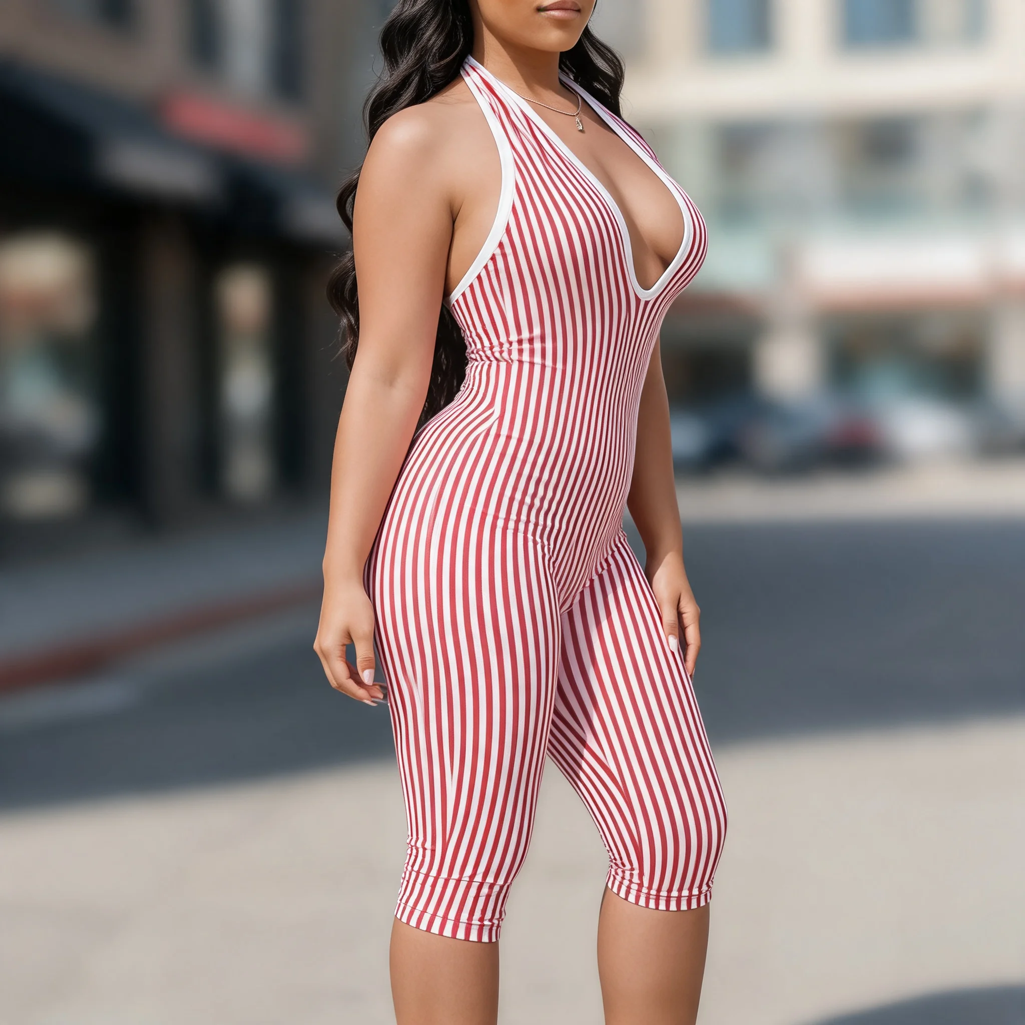 Cropped Strappy Pants Mid Waist European and American Style Sleeveless Full Length Streetwear Women Jumpsuits and Rompers